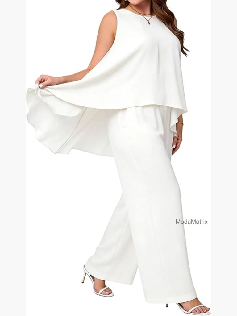 Ruffle Tank Top & Wide Leg Pants Set Summer Lounge Beach Travel
